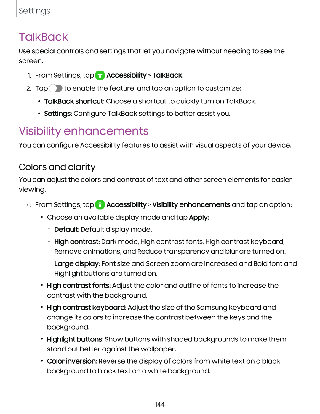 Colors and clarity TalkBack