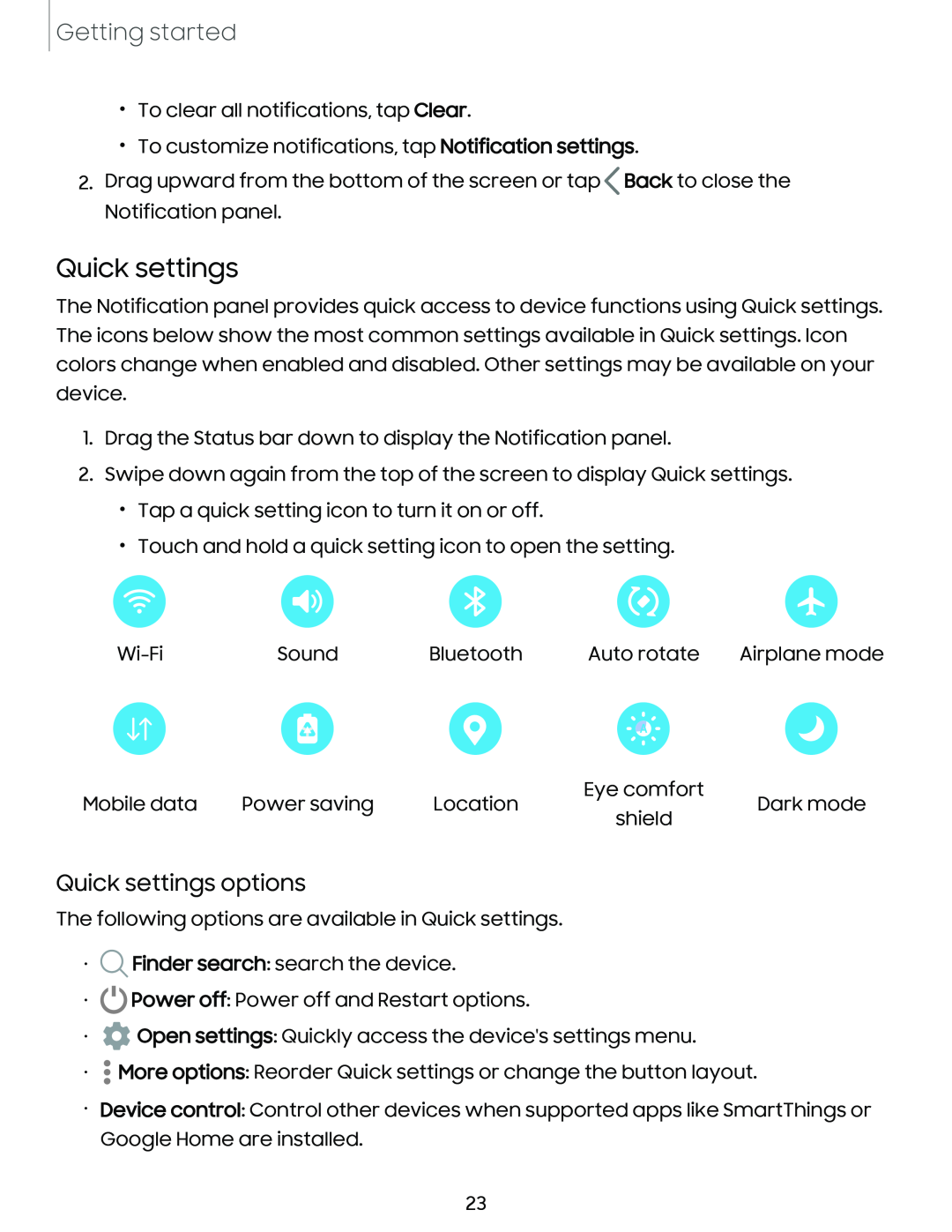 Quick settings options Galaxy Tab S6 T-Mobile