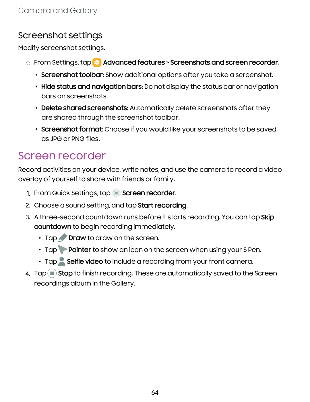 Screenshot settings Screen recorder