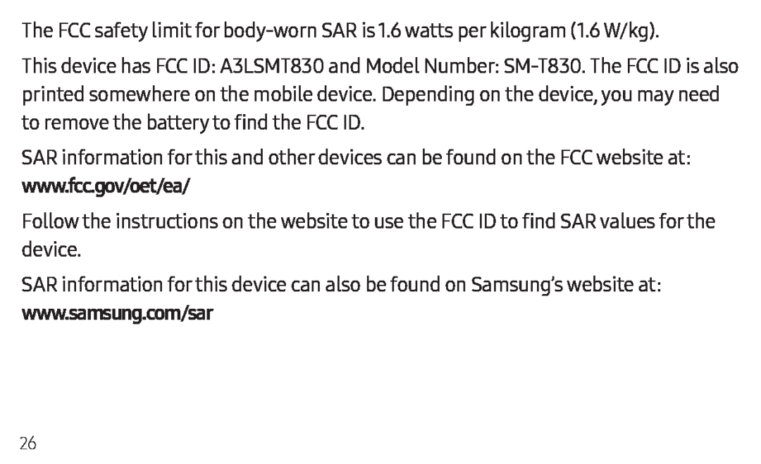 www.fcc.gov/oet/ea Galaxy Tab S4 Wi-Fi