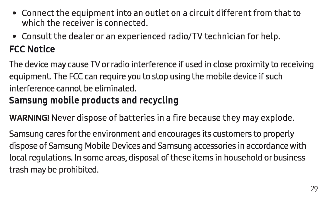 FCC Notice Samsung mobile products and recycling