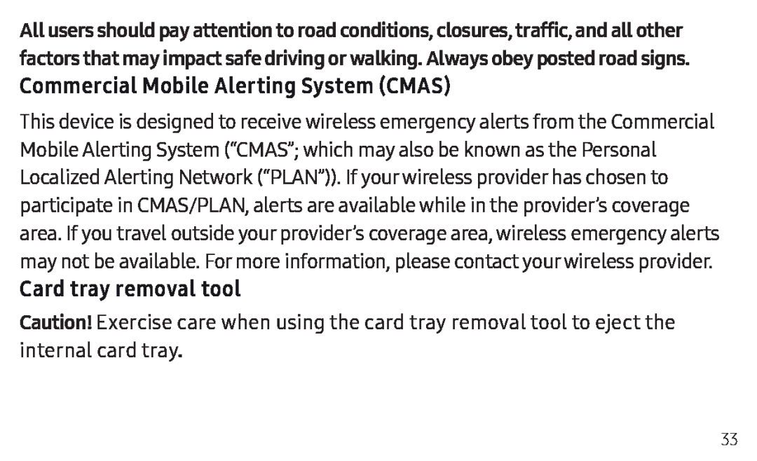 Commercial Mobile Alerting System (CMAS) Card tray removal tool