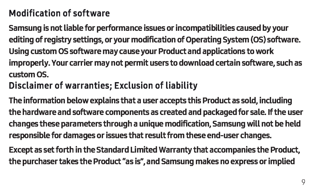 Disclaimer of warranties; Exclusion of liability Galaxy Tab S4 Wi-Fi