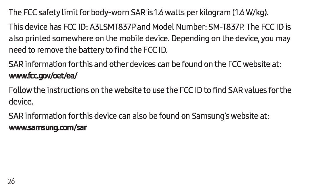 www.samsung.com/sar Galaxy Tab S4 Sprint