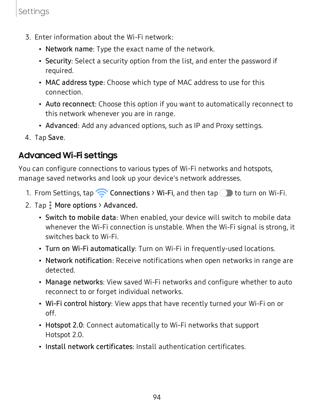 Advanced Wi-Fisettings