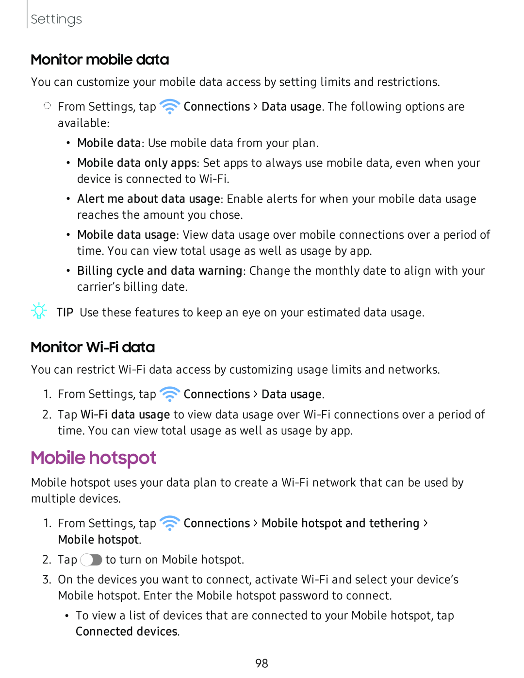 Monitor mobile data Galaxy Tab S4 Sprint