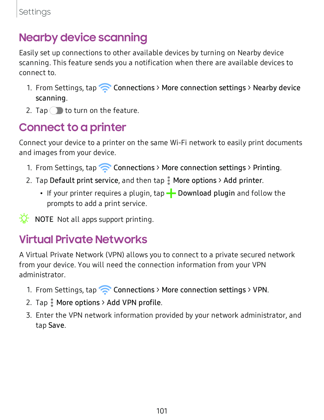 Nearby device scanning Connect to a printer