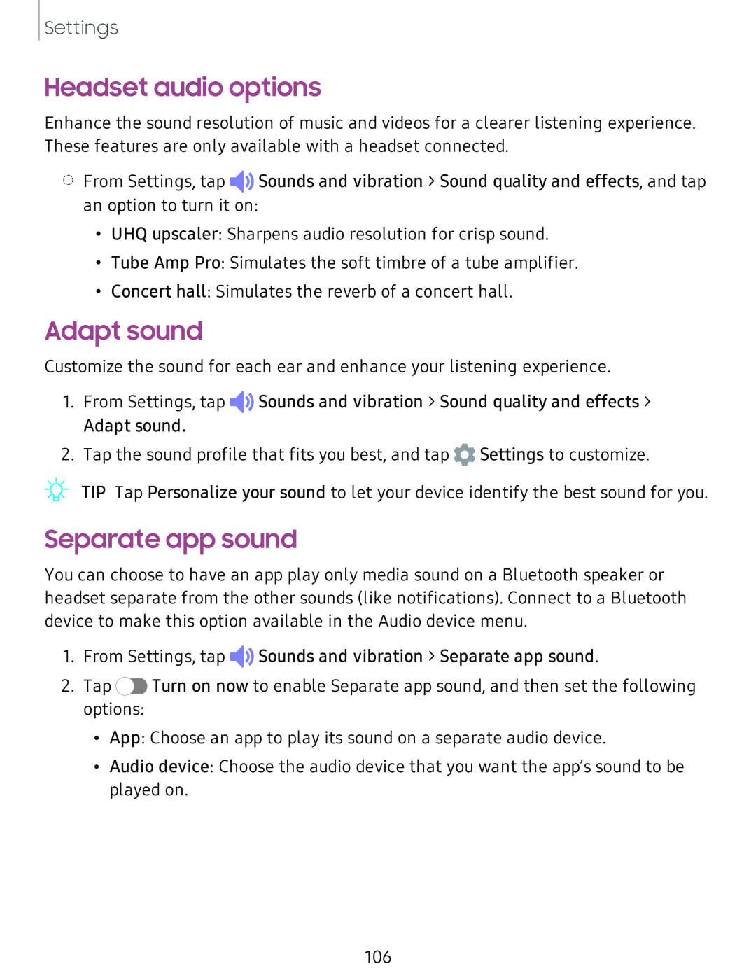 Headset audio options Galaxy Tab S4 Sprint