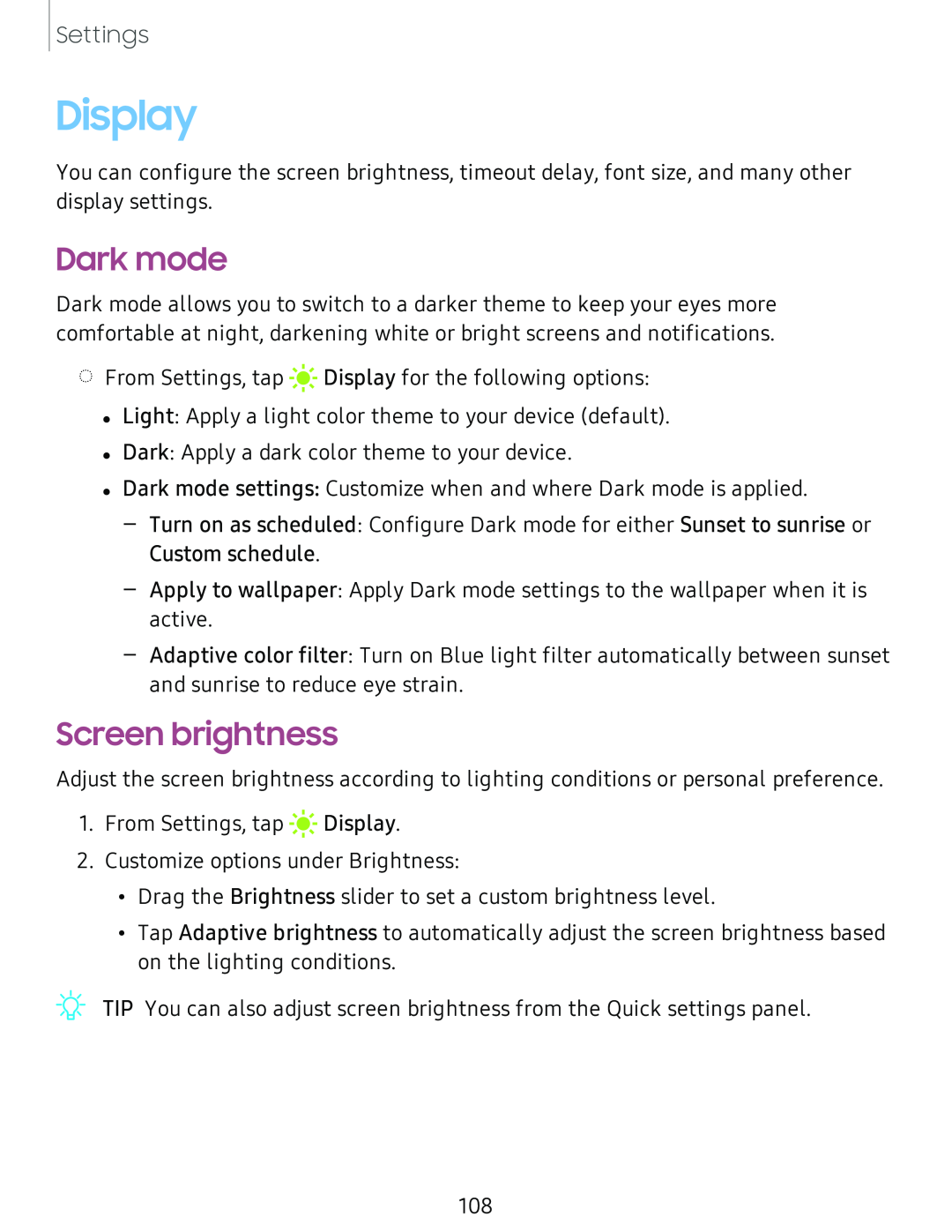 Screen brightness Galaxy Tab S4 Sprint