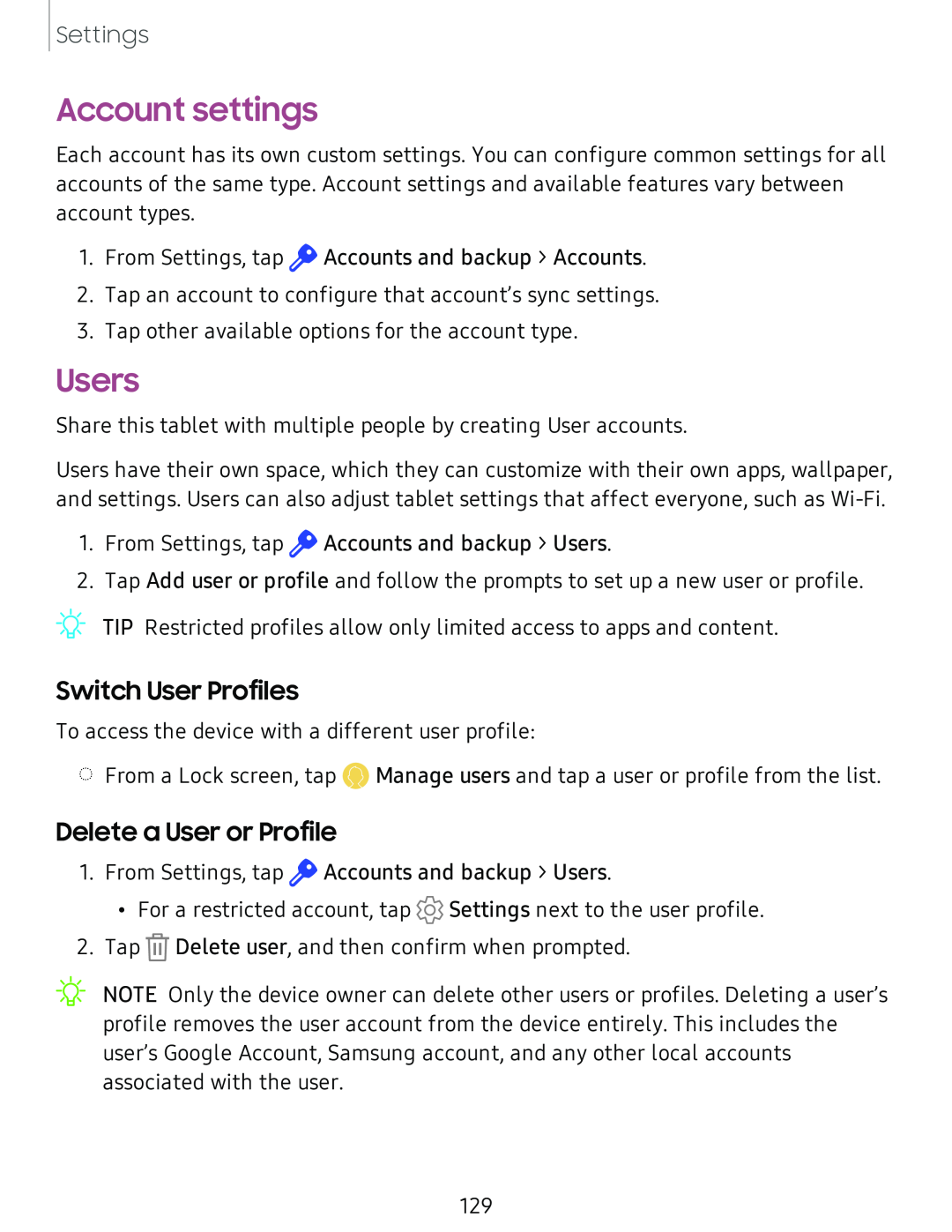 Account settings Galaxy Tab S4 Sprint