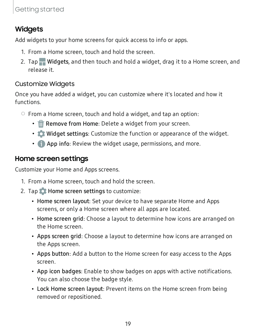 Home screen settings Galaxy Tab S4 Sprint