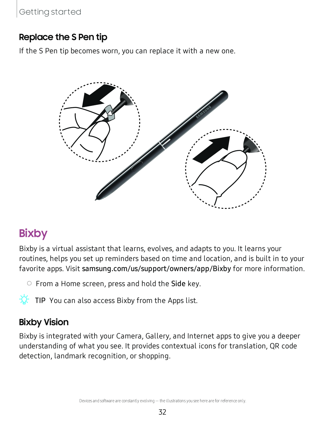 Replace the S Pen tip Bixby Vision