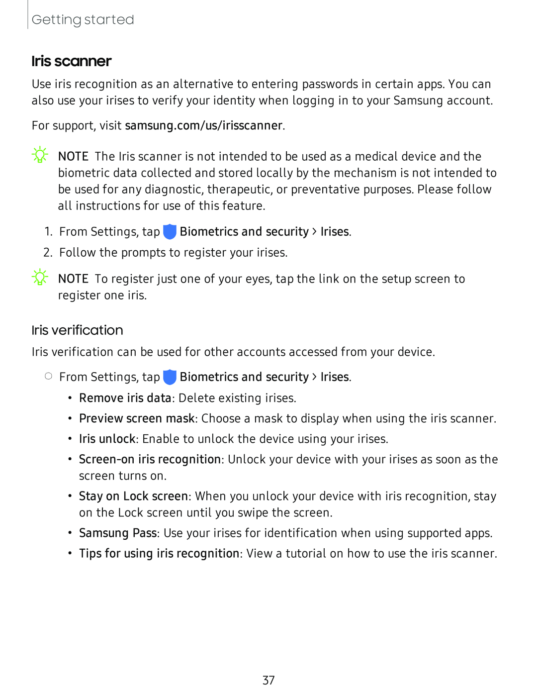 Iris scanner Galaxy Tab S4 Sprint