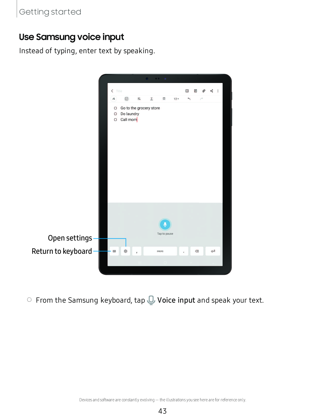 Use Samsung voice input Galaxy Tab S4 Sprint