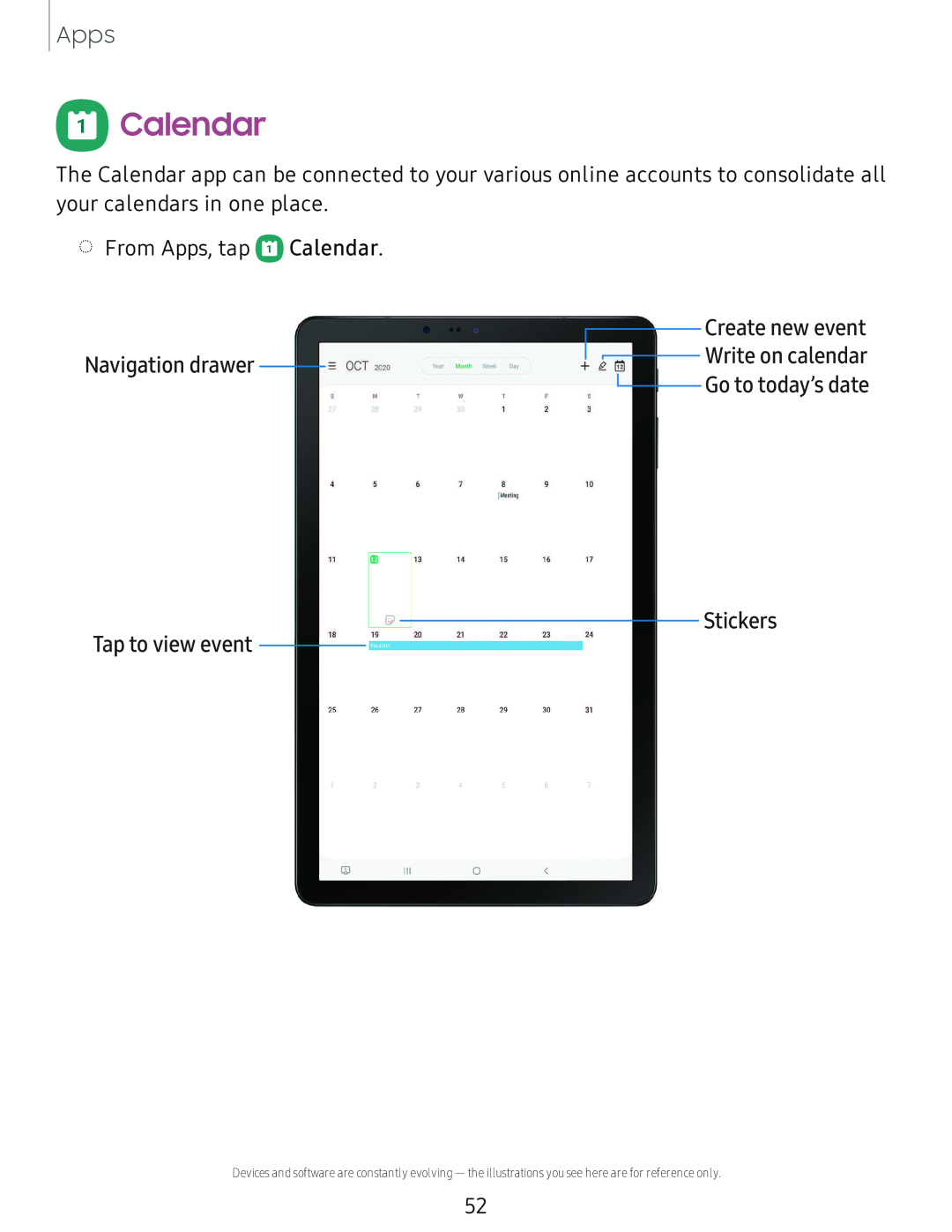 Navigation drawer Write on calendar Go to today’s date Galaxy Tab S4 Sprint