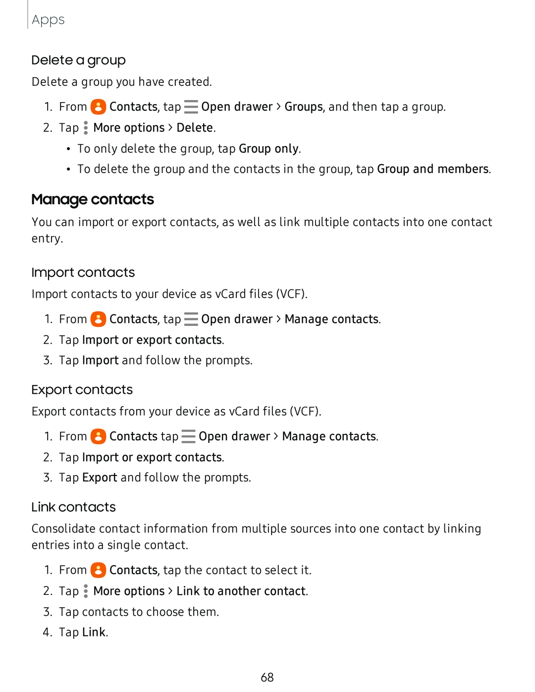 Manage contacts