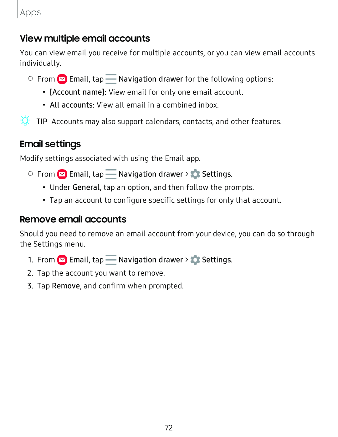 Email settings Galaxy Tab S4 Sprint