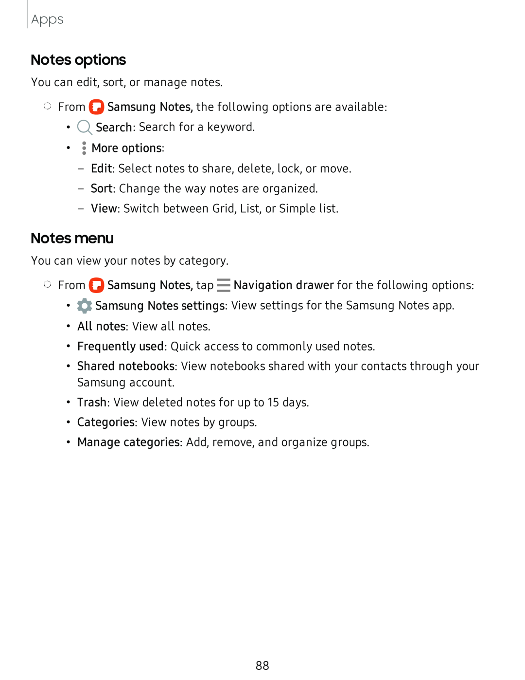 Notes options Galaxy Tab S4 Sprint