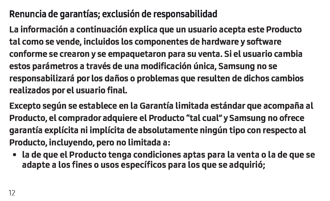 Renuncia de garantías; exclusión de responsabilidad Galaxy Tab S4 AT&T