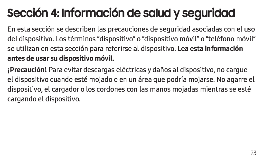 Sección 4: Información de salud y seguridad Galaxy Tab S4 AT&T