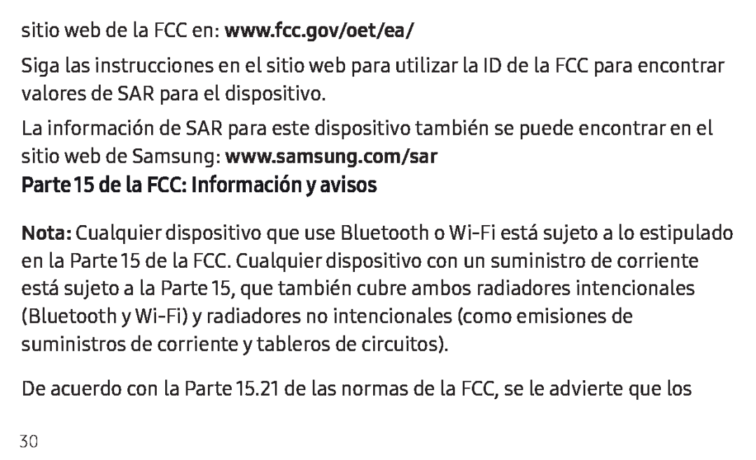 Parte 15 de la FCC: Información y avisos Galaxy Tab S4 AT&T