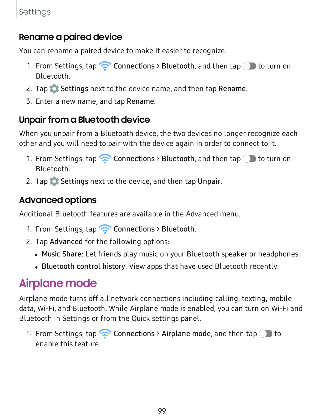 Rename a paired device Unpair from a Bluetooth device