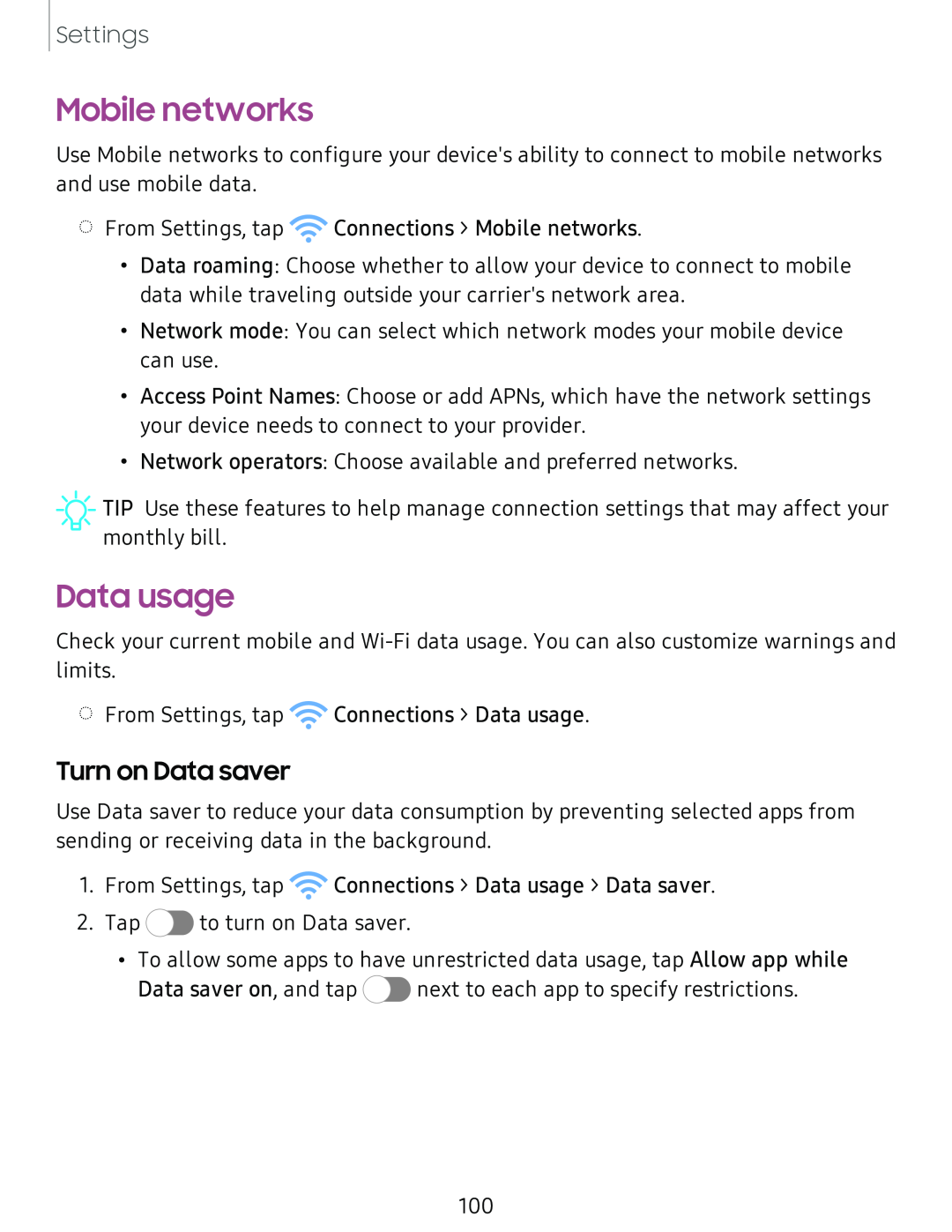 Turn on Data saver Mobile networks