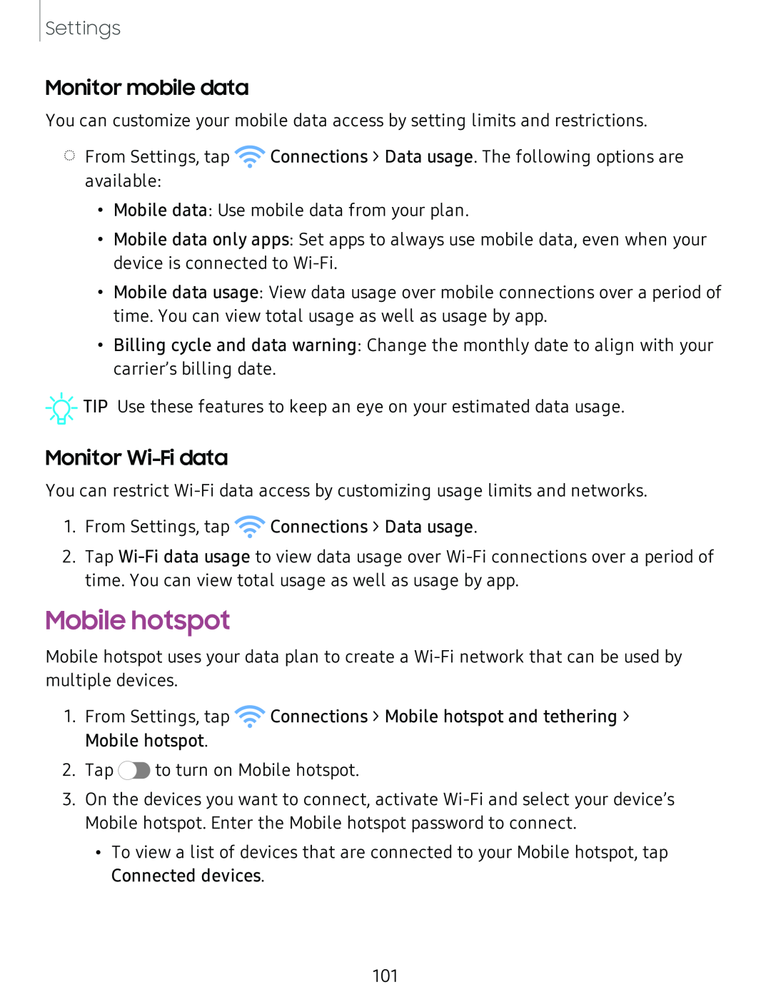 Monitor mobile data Galaxy Tab S4 T-Mobile