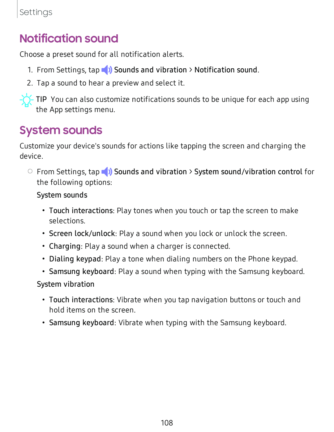 System sounds Galaxy Tab S4 T-Mobile