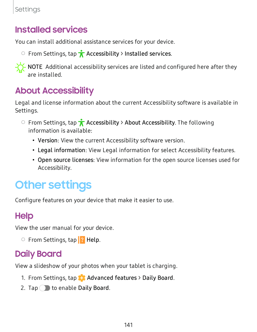 Installed services About Accessibility