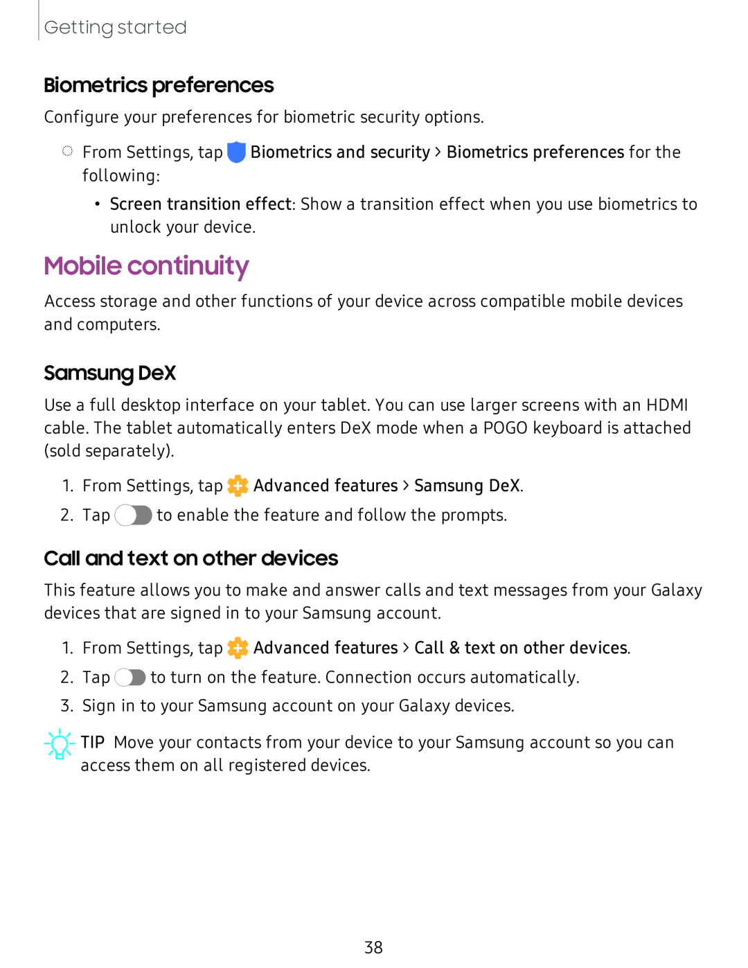 Biometrics preferences Galaxy Tab S4 T-Mobile