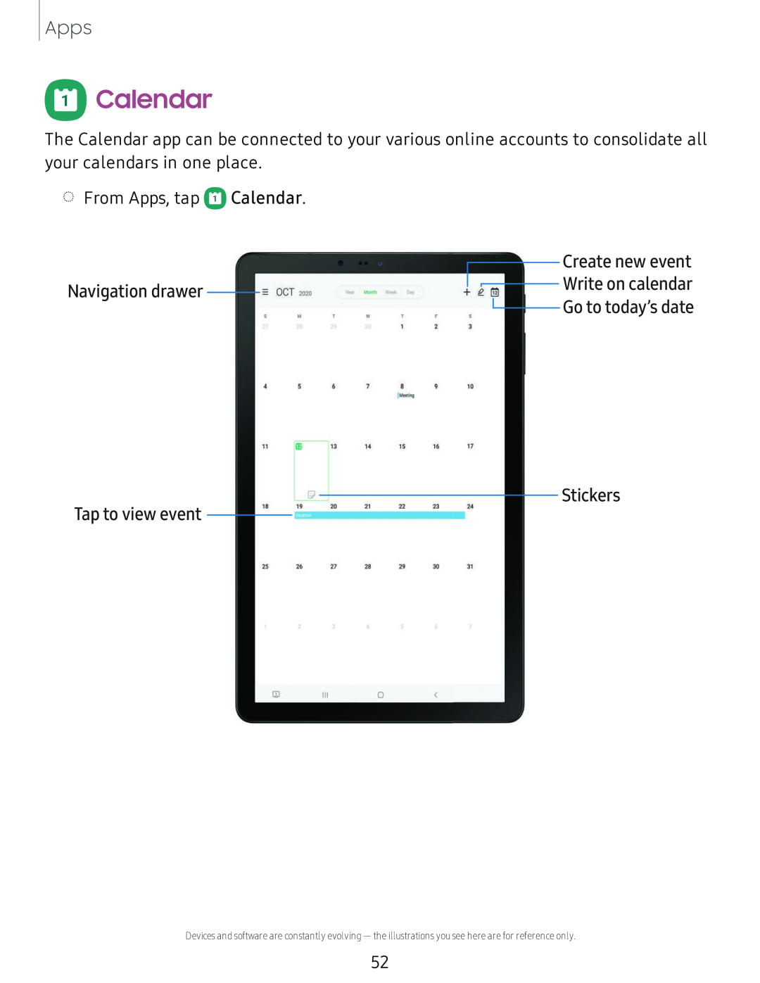 Navigation drawer Write on calendar Go to today’s date Galaxy Tab S4 T-Mobile