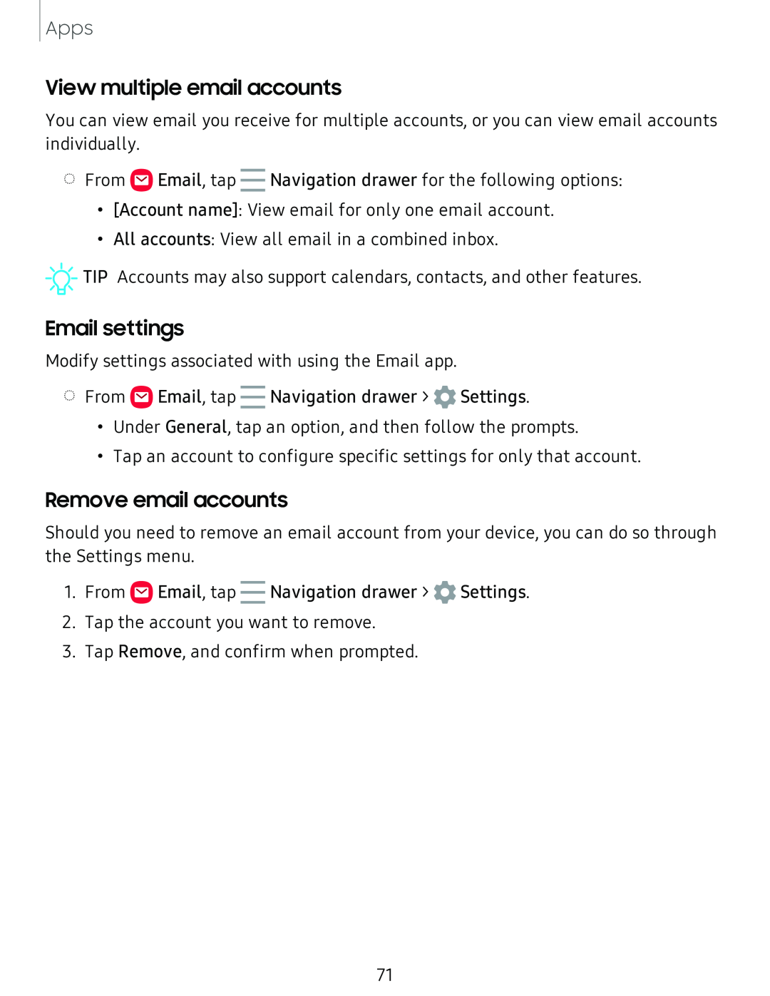 View multiple email accounts Email settings