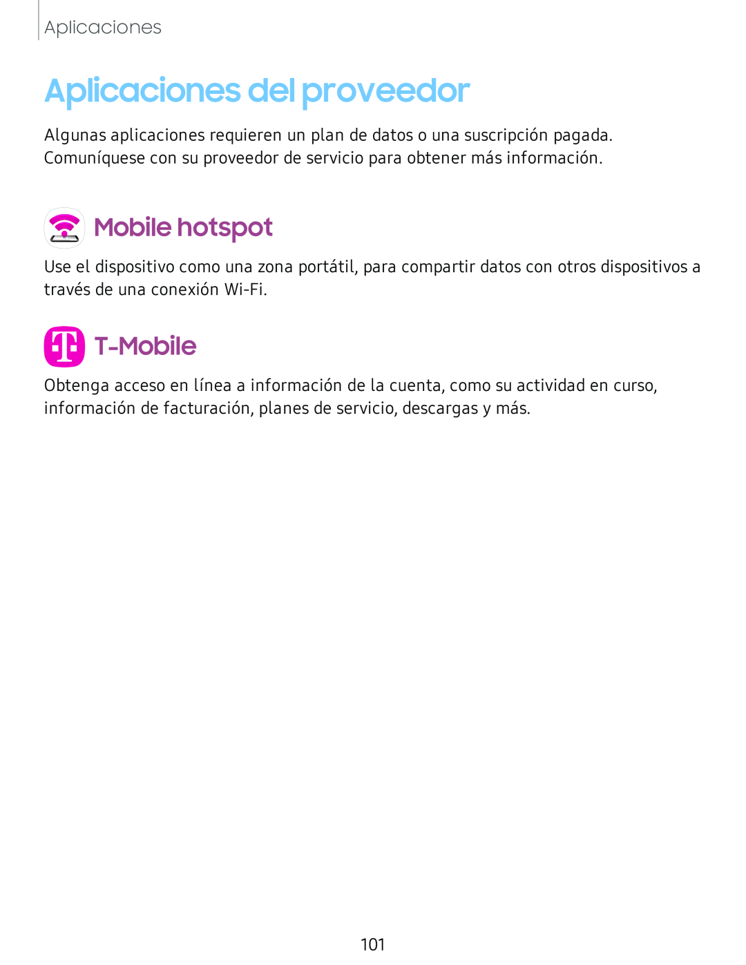 T-Mobile Aplicaciones del proveedor