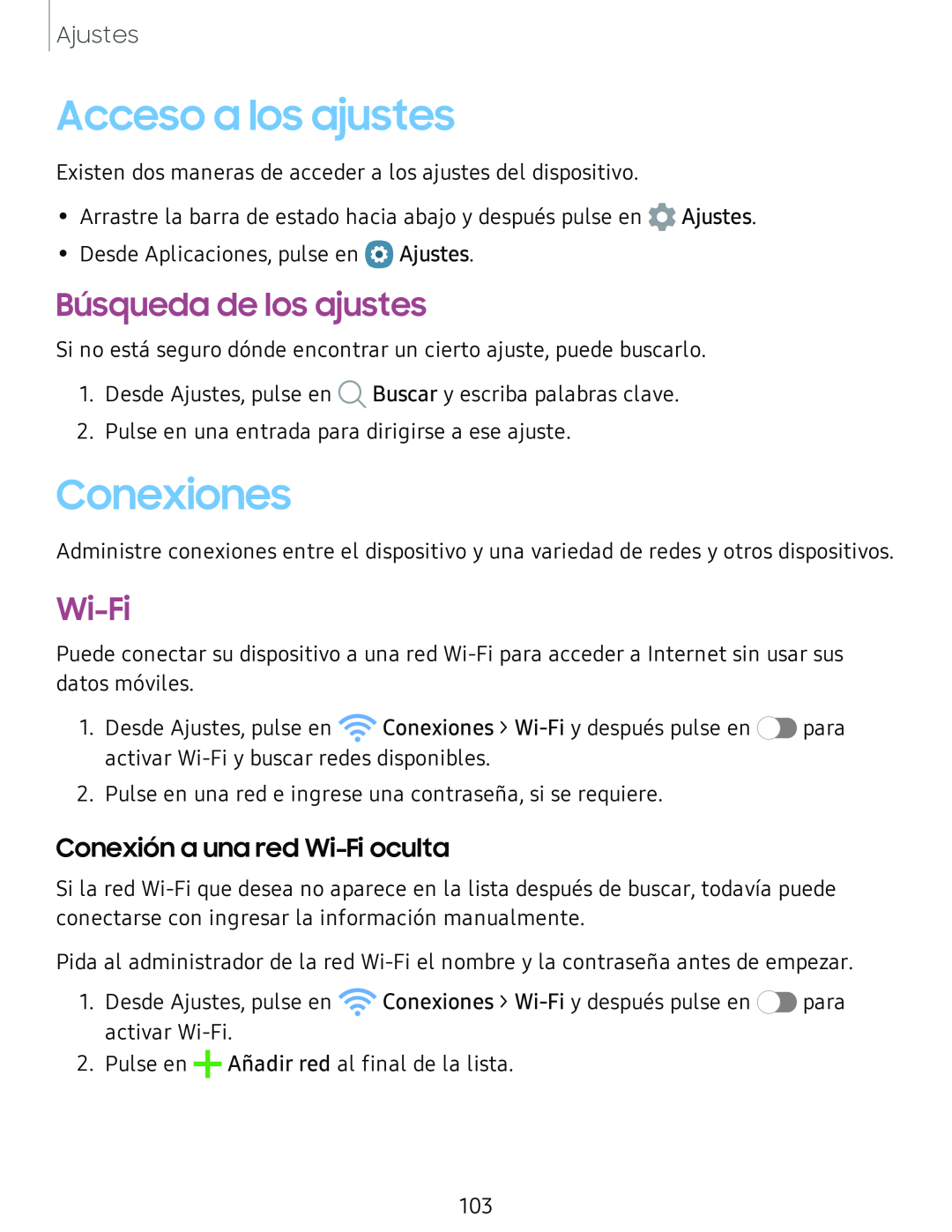 Conexión a una red Wi-Fioculta Búsqueda de los ajustes