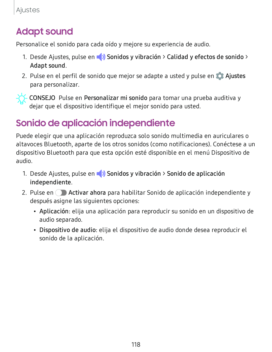 Sonido de aplicación independiente Galaxy Tab S4 T-Mobile