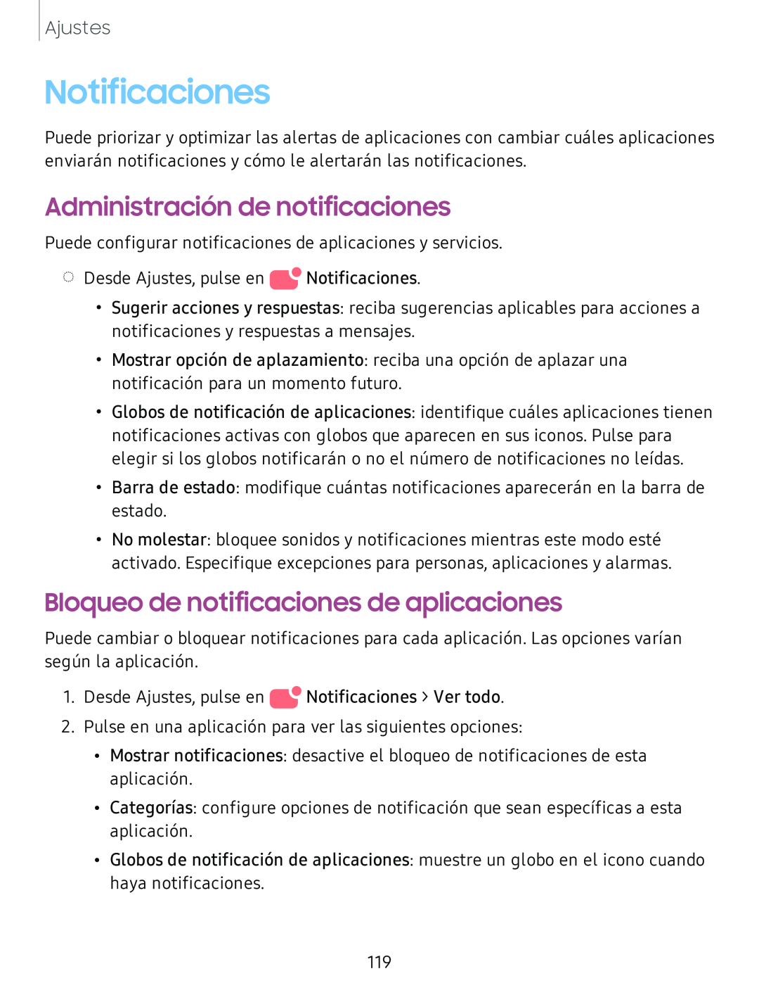 Administración de notificaciones Bloqueo de notificaciones de aplicaciones