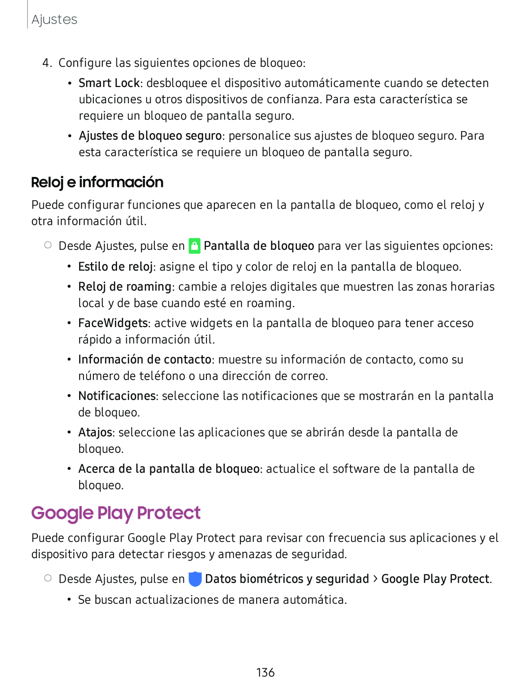 Reloj e información Google Play Protect