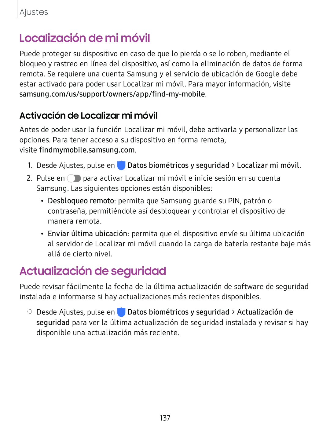 Activación de Localizar mi móvil Localización de mi móvil