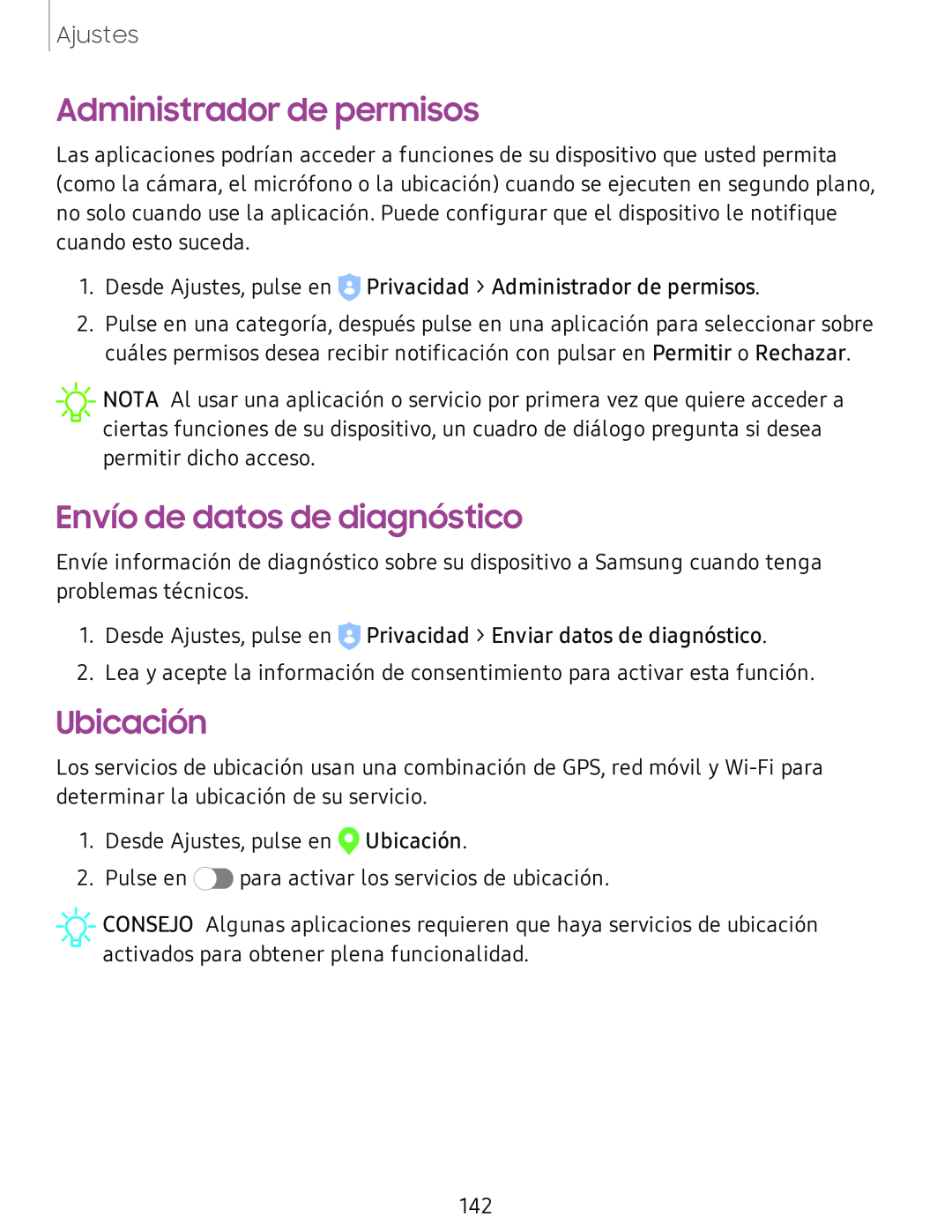 Administrador de permisos Envío de datos de diagnóstico