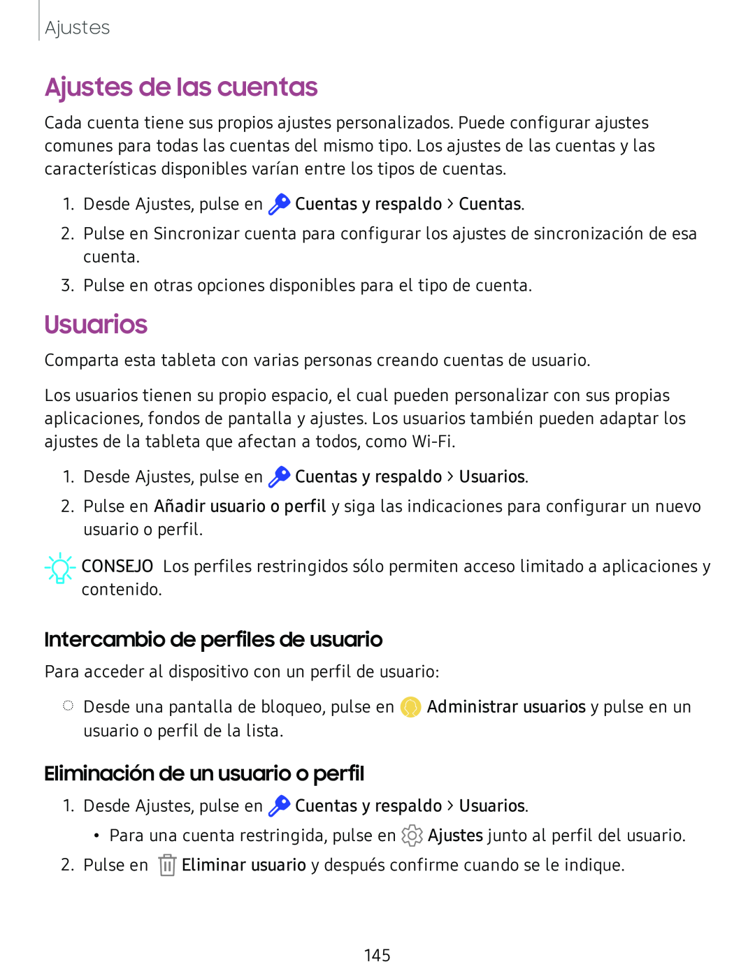 Ajustes de las cuentas Galaxy Tab S4 T-Mobile