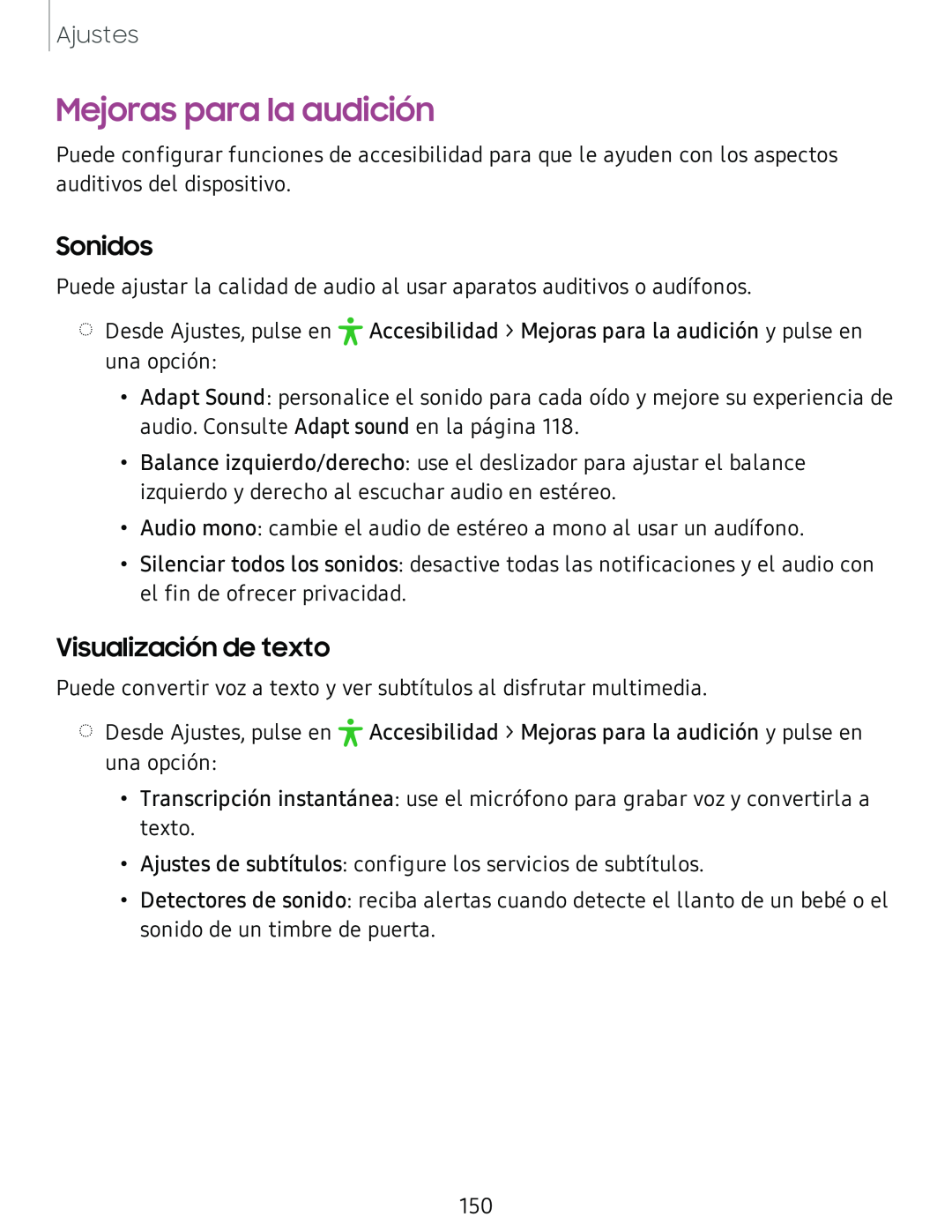 Sonidos Visualización de texto