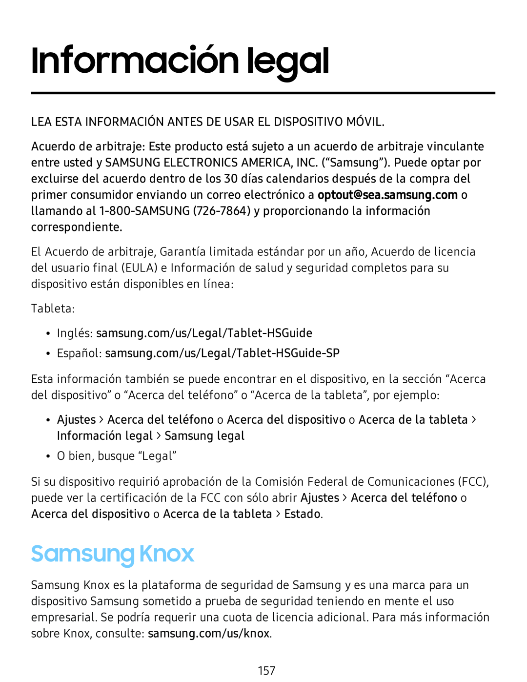 Samsung Knox Información legal