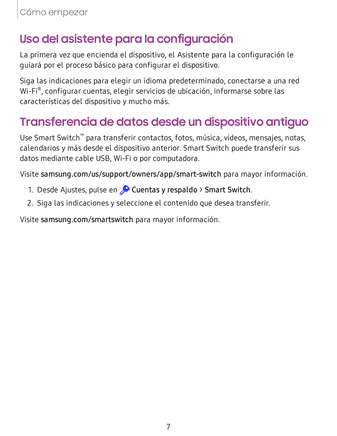 Uso del asistente para la configuración Transferencia de datos desde un dispositivo antiguo