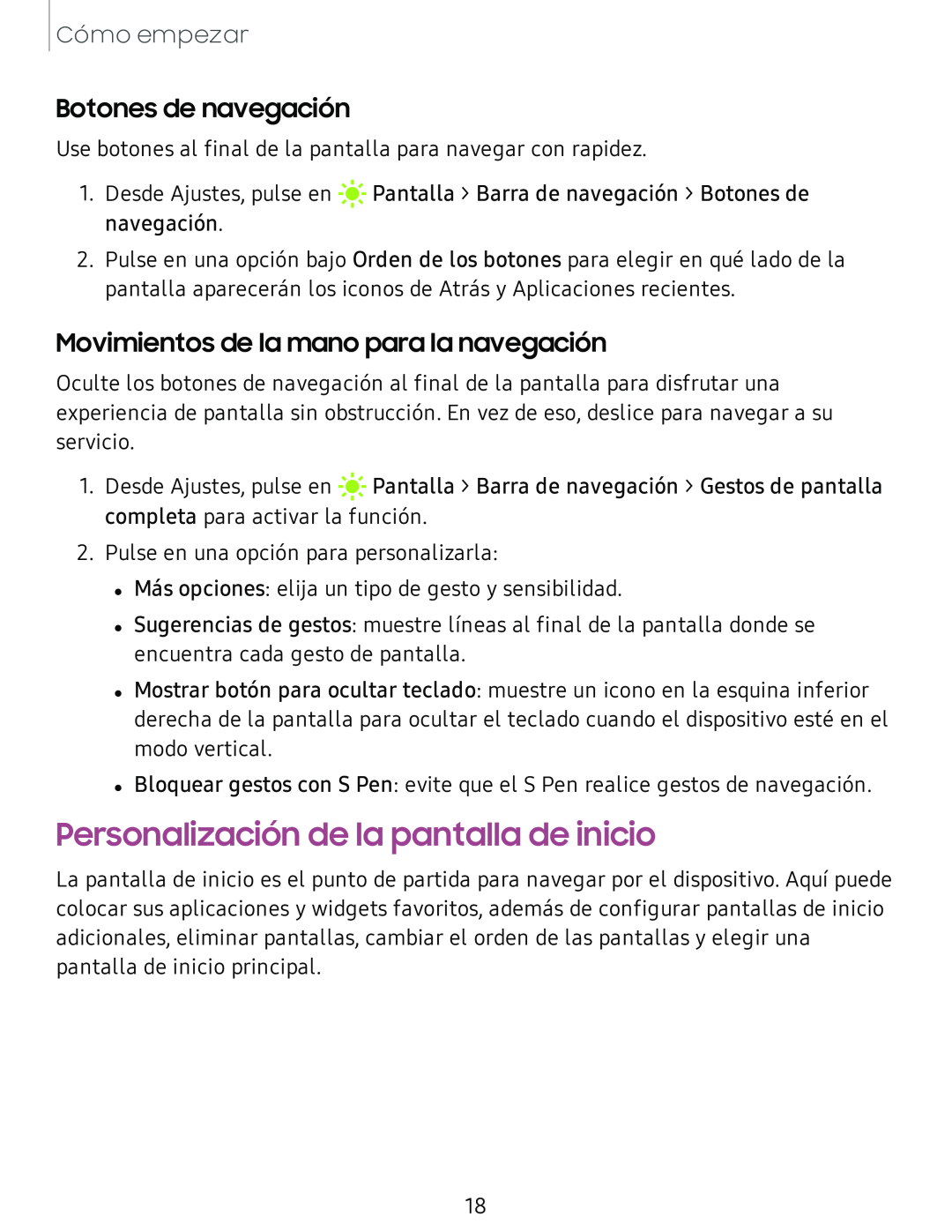 Botones de navegación Movimientos de la mano para la navegación