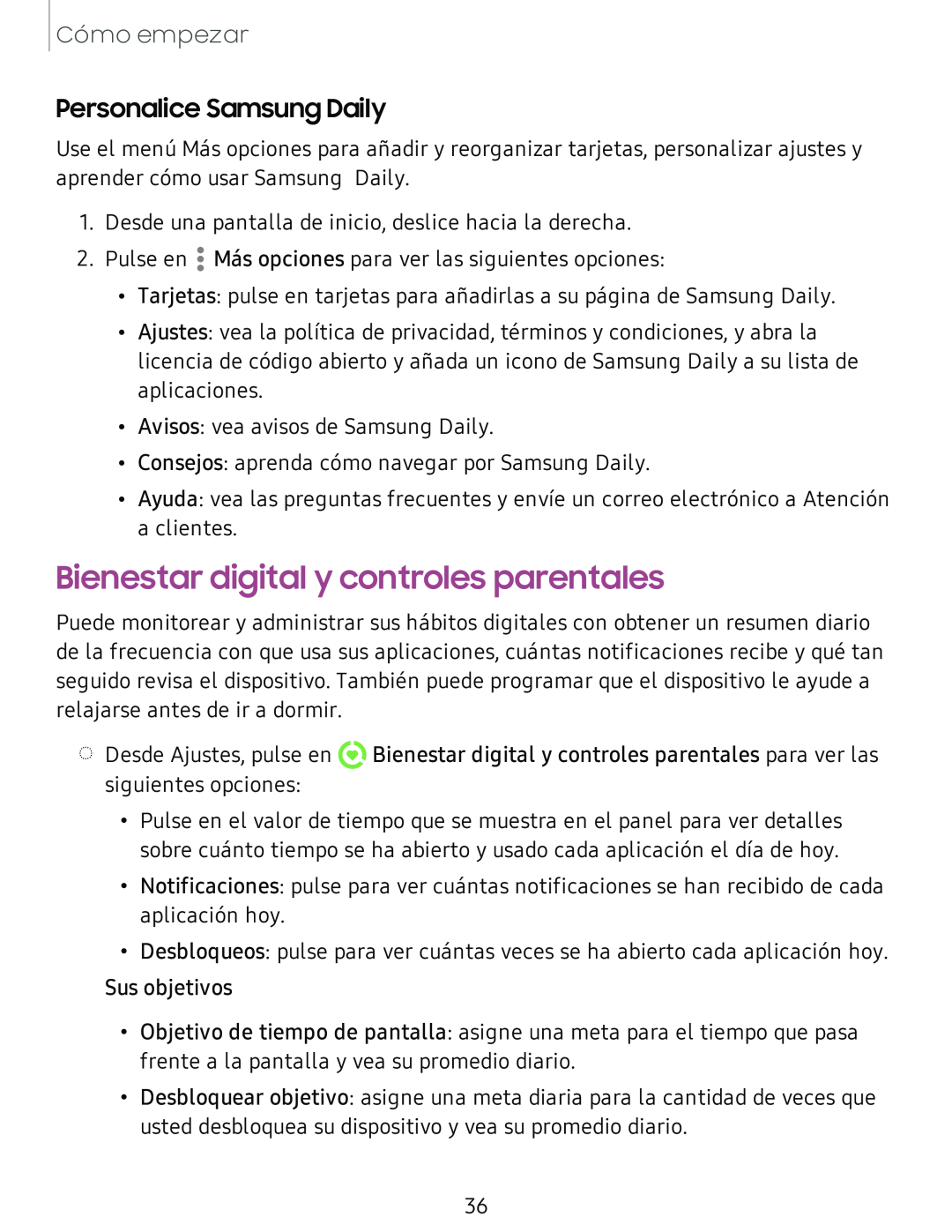 Personalice Samsung Daily Bienestar digital y controles parentales