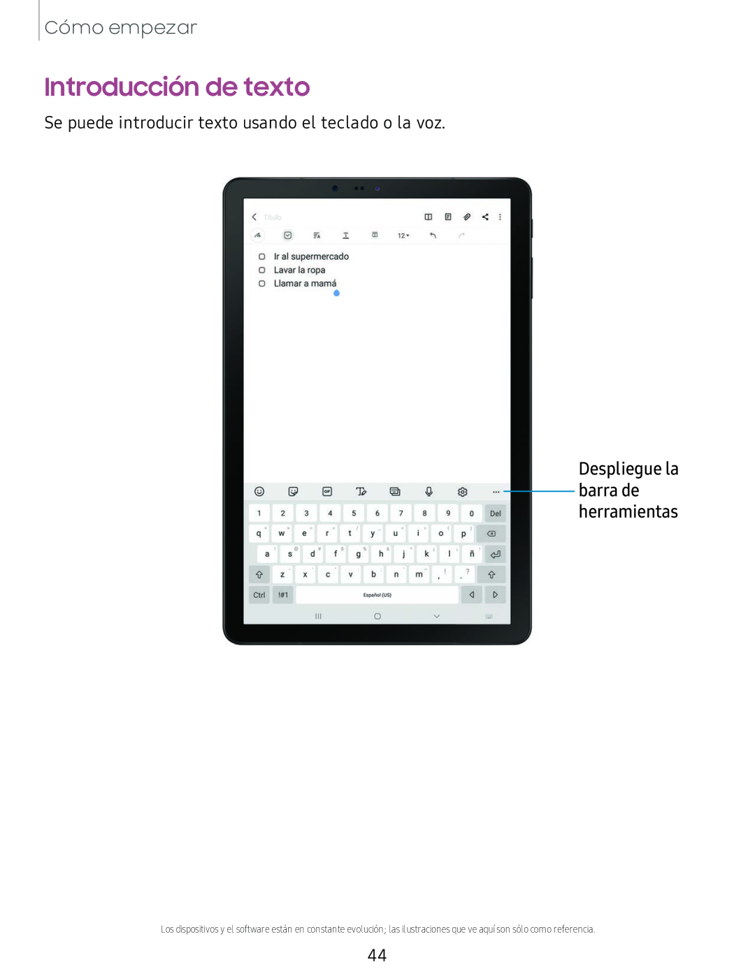 Despliegue la barra de herramientas Galaxy Tab S4 T-Mobile