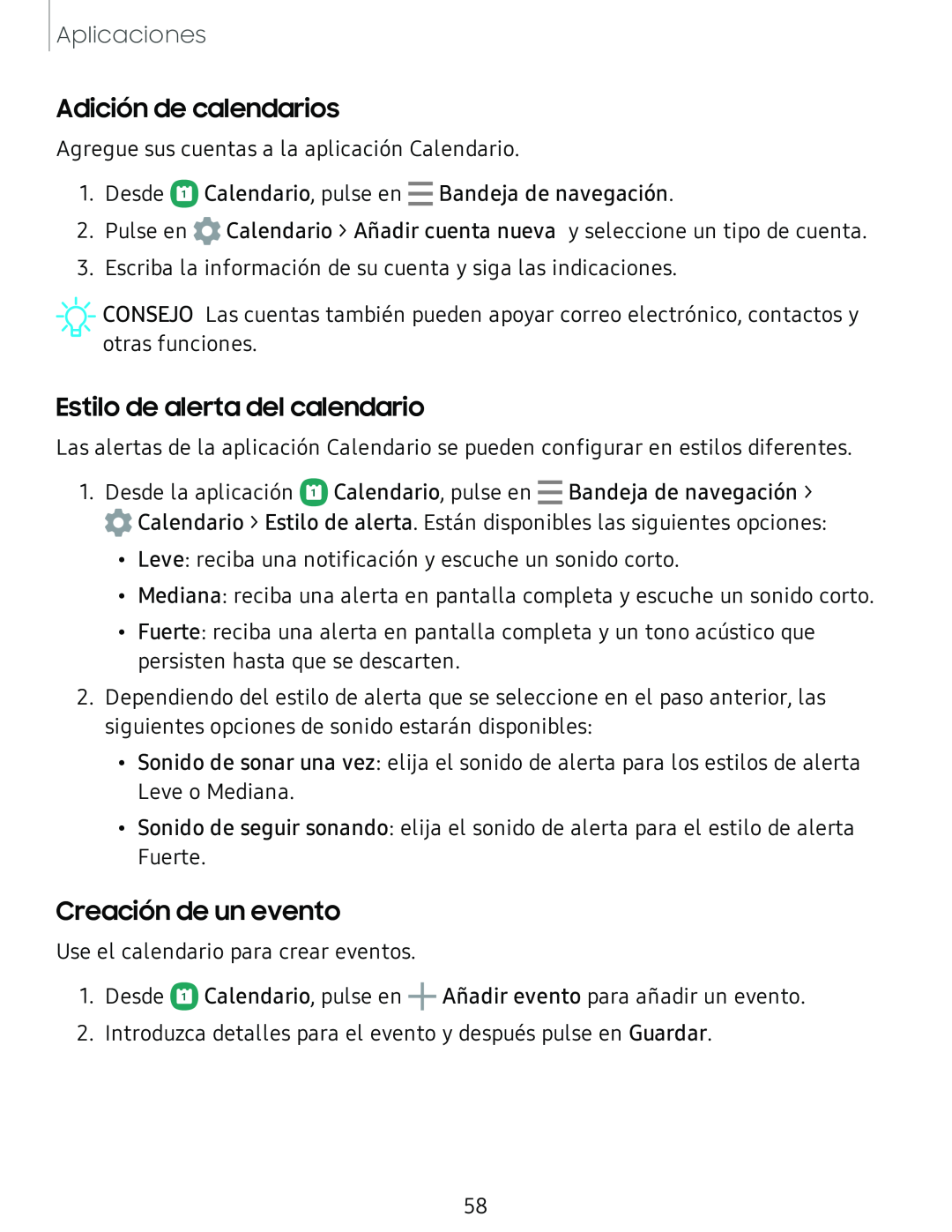 Adición de calendarios Estilo de alerta del calendario