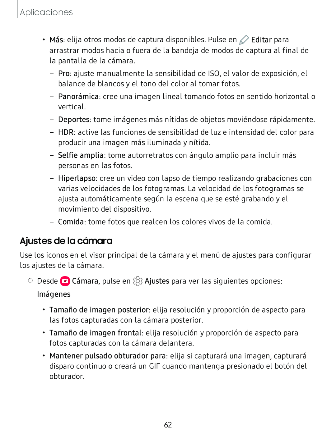 Ajustes de la cámara Galaxy Tab S4 T-Mobile