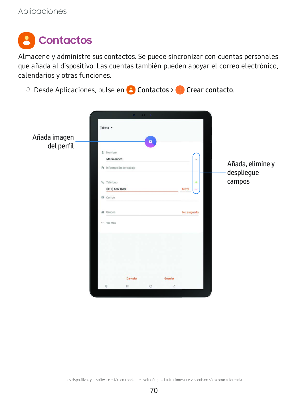 Añada, elimine y despliegue campos Galaxy Tab S4 T-Mobile